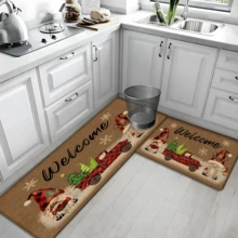 1 pièce Tapis de cuisine en lin imprimé motif elfe, décoration et cadeau de Noël, tapis en polyester rectangle imprimé en 3D pour le salon, la chambre, le couloir, la salle de bain, la buanderie - décoration d'intérieur et d'extérieur