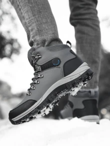 Men's Fleece Snow Boots, Outdoor Snow Sports Boots, Waterproof Outdoor Snow Boots, Large Size Snow Boots For Hiking, Super Warm Snow Boots, Large Size Anti-Slip Snow Boots, Asymmetrical Pattern, Size 39-45 - Grey - View 6