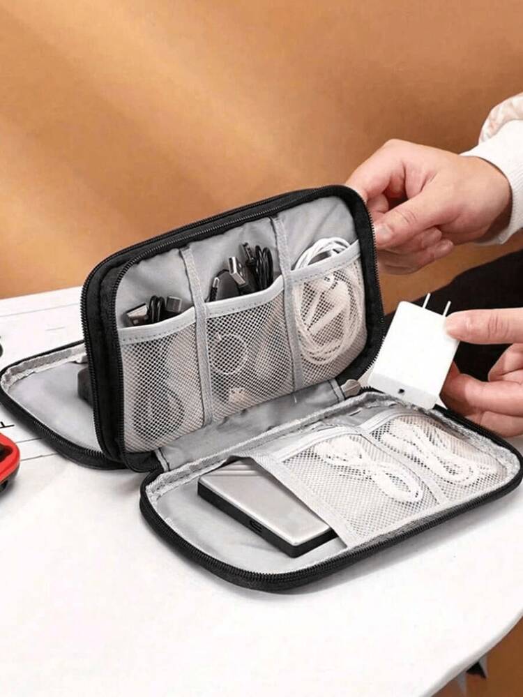 1 pezzo Borsa da toilette multifunzionale in nylon, organizer portatile con tasche multiple e divisori in rete, portafoglio di grande capacità, borsa da toilette con doppia cerniera di grandi dimensioni, unisex, essenziale per brevi viaggi, viaggi, ritorno a scuola, borsa impermeabile per l'archiviazione di elettronica - Multicolore - Visualizzare 2