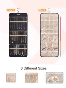 1 geantă de depozitare a bijuteriilor suspendată, organizator tip roll-up de mare capacitate, utilizare față-verso, potrivită pentru dulap, perete, depozitare în spatele ușii