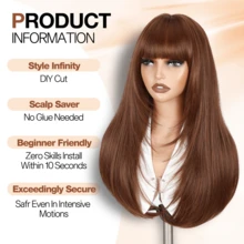 24-Inch Layered Straight Wig With Bangs For Women, Glueless, Realistic Synthetic Material, Heat Resistant, Natural Layered Look, Suitable For Daily Wear, Parties, Cosplay And More - Rust Brown - View 4