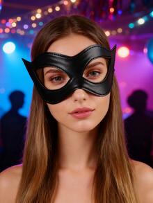 1pc Half Face Cat Eye Costume Mask Woman Black Leather Cat Mask Masquerade Mask For Rave Party Cosplay - Black Style 2 - View 12