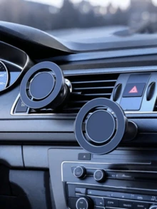 磁性车载手机支架 - 可旋转和可调节角度，稳定的吸盘底座，内置强力钕磁铁，自动连接，信号友好，紧凑稳定的设计，适用于所有智能手机（带或不带外壳），通风口和仪表板安装，单手操作方便