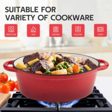 5.5 Quart Oval Enameled Cast Iron Dutch Oven Pot With Lid, Oven  Up To 550° F & Dishwasher , Sturdy Dutch Oven Cookware - 紅色 - 查看 6
