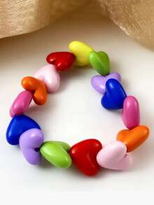 1 pieza Brazalete elástico con forma de corazón de acrílico de moda para mujeres, adecuado para uso diario y como regalo del Día de San Valentín