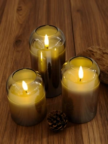 1 件/3 件套无焰蜡烛灯，带 10 键遥控器和 24 小时循环定时器的蜡烛灯，电池供电，许愿蜡烛灯，无味，3D 火焰效果，带灯芯的电动柱状蜡烛，温暖的火焰，适用于婚礼、家居装饰、卧室、求婚、生日、派对、圣诞节、万圣节、公司活动、礼物、蜡烛加热器 - 灰色 - 查看 3