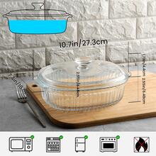 1 套优雅玻璃砂锅带盖，椭圆形烤盘，透明带盖炊具，多功能深玻璃食品容器，1800 毫升，用于烘焙、烹饪、烤箱和微波炉，适合甜点、鸡肉、意大利面，非常适合节日