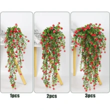 Simulation Eucalyptus Eucalyptus Camellia Rattan Wall Hanging Simulation Green Plant Money Lotus Leaf Vine Indoor And Outdoor Decorations - 紅色 - 查看 5