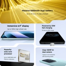 Xiaomi Smartfon POCO C85 6+128 GB, 8+256 GB, wersja globalna, wciągający wyświetlacz 6,9 cala, ogromna bateria 6000 mAh, procesor Helio G81-Ultra, wyraźny podwójny aparat 50 MP AI, zasilany szybkim ładowaniem 33 W