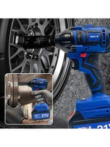 WANSE - 720W Pistola De Impacto Inalámbrico Sin Escobillas Eléctrico Llave De Impacto 1/2" Y 1/4 Pulgadas Juego Con Batería Para Desmontar Neumáticos De Automóviles, Reparaciones Domésticas Y Eléctricas - Azul - Ver 4