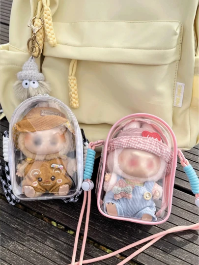 1 قطعة حقيبة حماية شفافة مع حزام تعليق ل- ، حافظة عرض وتخزين وحش أنيقة مقاومة للغبار ، صندوق تجميع مقاوم للخدش ، منظم PVC مقاوم للماء ، للدمى والكابلات وسماعات الأذن ، هدايا عيد الحب (باستثناء الدمى)