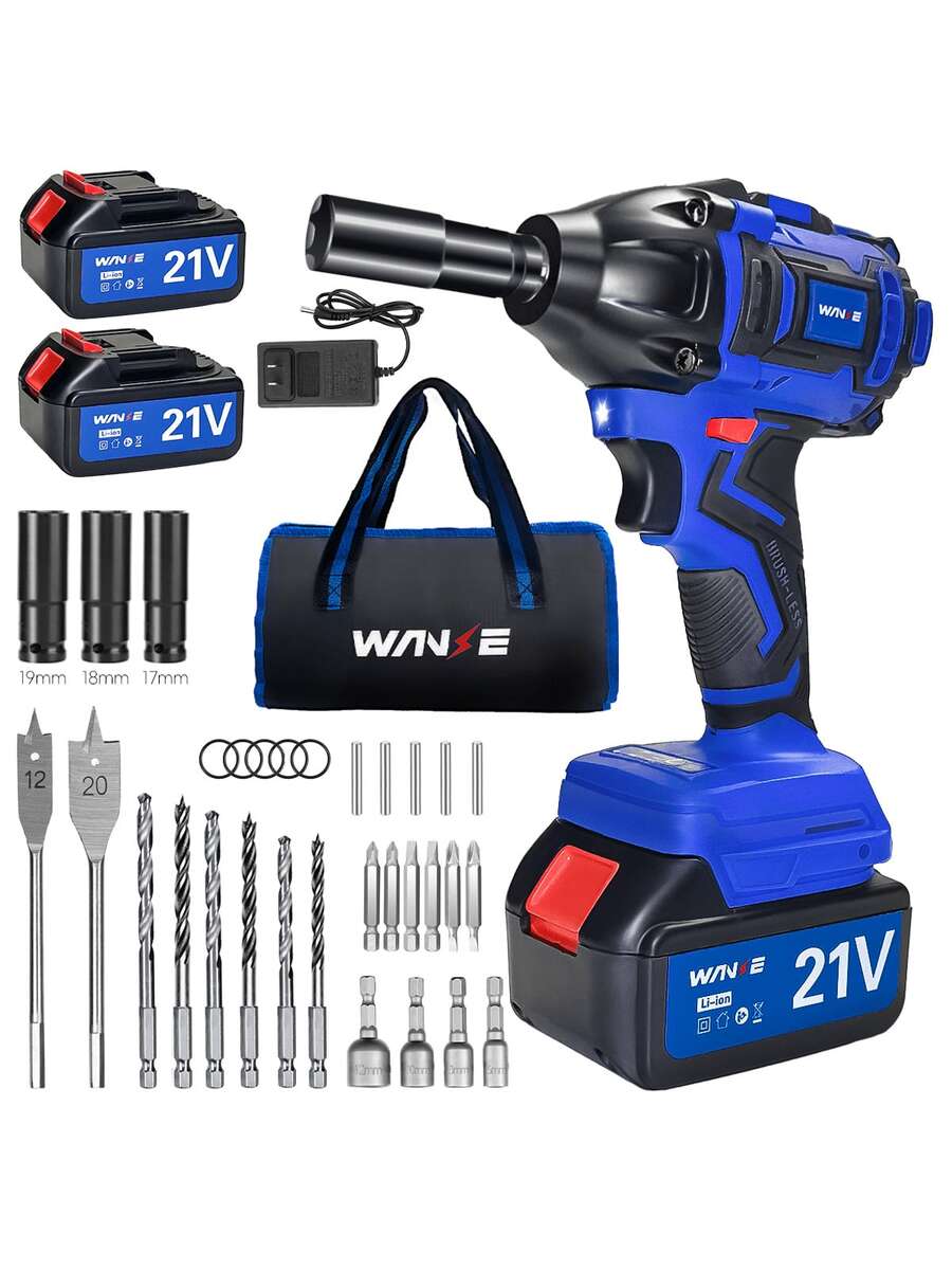 WANSE - 720W Pistola De Impacto Inalámbrico Sin Escobillas Eléctrico Llave De Impacto 1/2" Y 1/4 Pulgadas Juego Con Batería Para Desmontar Neumáticos De Automóviles, Reparaciones Domésticas Y Eléctricas