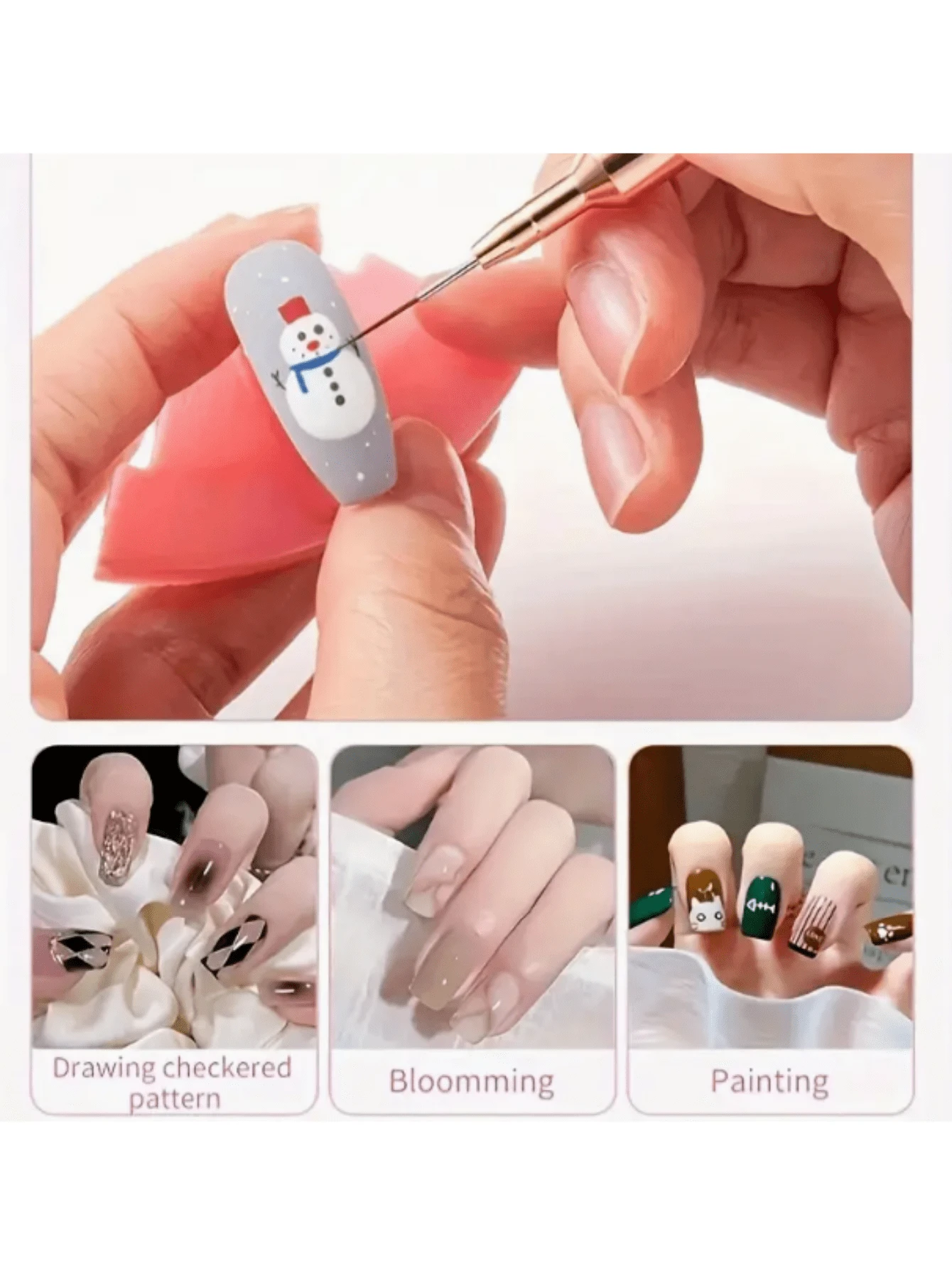 5 Pennelli per arte di unghie, set da 5 pezzi con manico in plastica, strumenti per arte di unghie per linee lunghe, disegni fini, dimensioni 7/9/11/15/25mm (rosa), strumenti per decorazione di unghie, penna per disegni fini