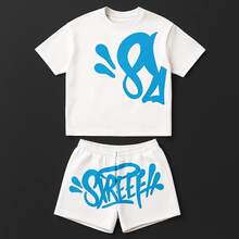 Casual Urban Summer Style Set Bermuda Shorts + Oversized Men's T-Shirt - 白色 - 查看 4