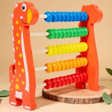 1 pieza Abaco de dinosaurio de dibujos animados y conejo, abaco de madera de 5 cuentas adecuado para el aula, cuentas de colores para matemáticas educativas, herramienta de conteo, regalo educativo de matemáticas preescolares con tabla de multiplicar - Multicolor - Ver 3