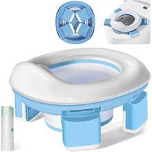 1-Piece Set With 3 Potties Combined In One, Foldable, Portable And Multifunctional For Training Boys And Girls. - Blue - View 1