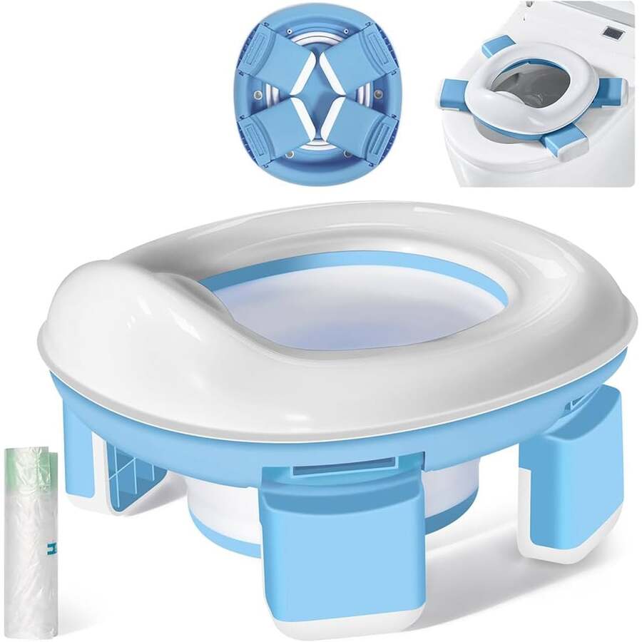 1-Piece Set With 3 Potties Combined In One, Foldable, Portable And Multifunctional For Training Boys And Girls. - Blue - View 1