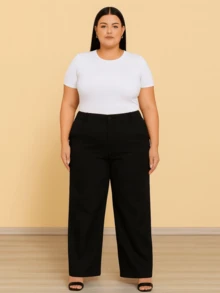 Kit 2 Plus Size Pants Tailored Fashion Pantaloons With Pockets High Waist Holds Belly Long - Caramelo y negro - Ver 2