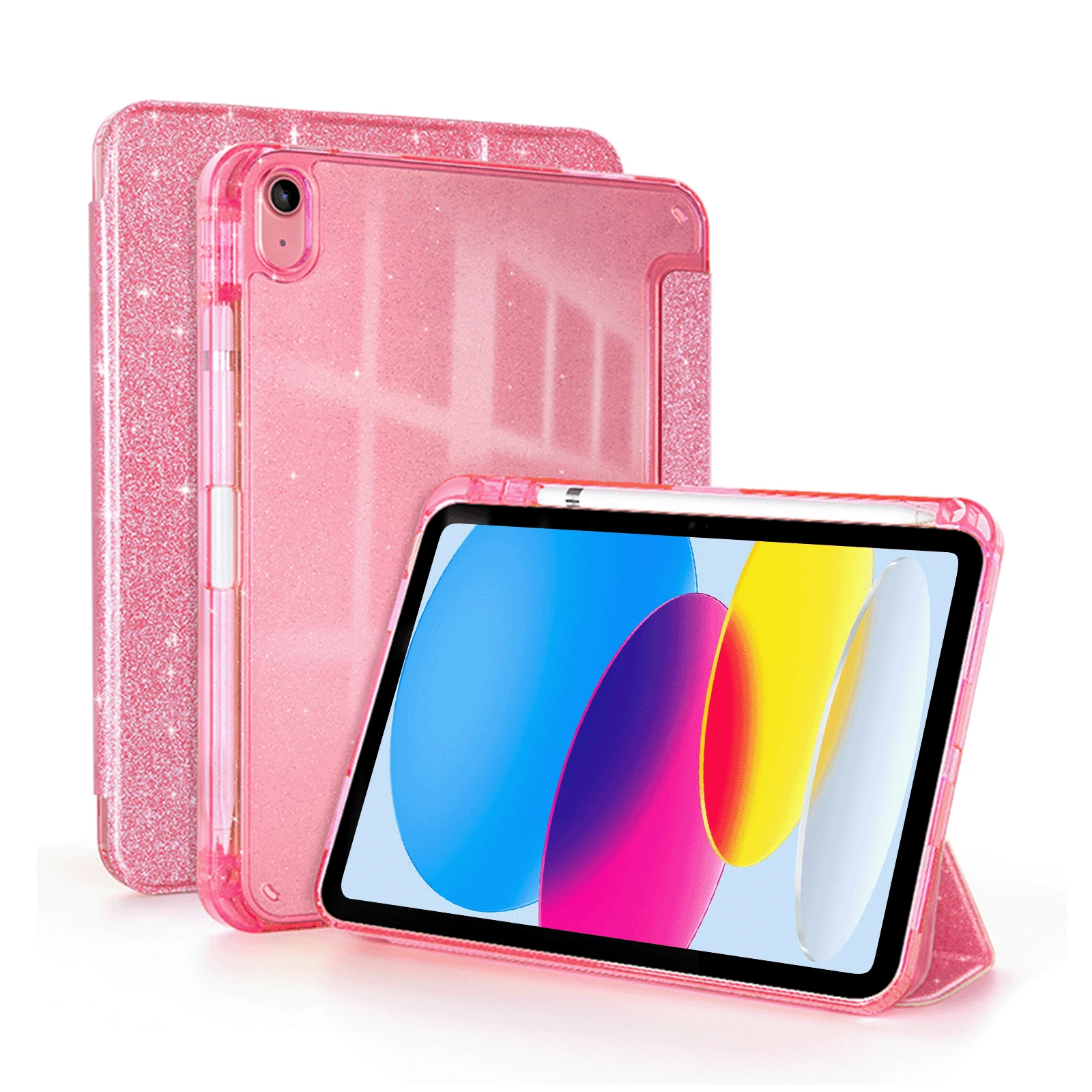 Stylus Slot Protective Case For IPad A16 2025, Smart Cover For IPad 11th/10th Gen, Shiny Shell For IPad Air 11 M3 M2, Protective Case For IPad Air 4/5 - Pink - View 1