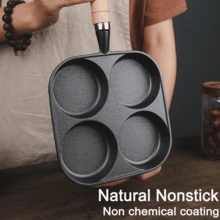 Frying Pan, 4-Cup Cast Iron Egg Frying Pan, With A Wooden Handle Divided Grill Pan, Suitable For Frying Eggs, Steaks, And Burgers For Breakfast (Black) - màu đen - Xem 3