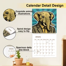GDTME 2026 Pop Art Theme Calendar, Upgraded Pearlescent Version With Gold Metal Rings, Dated And Marked Holidays, Animal Art Illustrations, Suitable For Office, Living Room, Bedroom, Gift For Friends And Family
