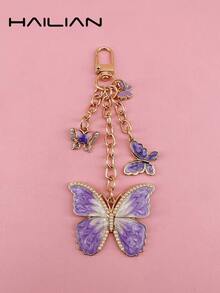 HAILIAN A Metal Chain Bag Pendant Made Of Alloy Material About Butterfly, Gradient Butterfly, Pearl Butterfly, Butterfly Inlaid With Diamonds, It Can Be Used As A Bag Pendant, Car Key Chain, Birthday Holiday Gift - Purple - View 3