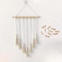 Hanging Photo Display Boho Macrame Wall Decor,Chic Wall Hanging Decor, Macrame Style Tapestry, Tassel Photo Wall Hairpin Storage, Room Decor, Birthday Party Decor, Garden Decor, Birthday Gifts, Wooden Home Art Storage, Teen Girls Christmas Gifts