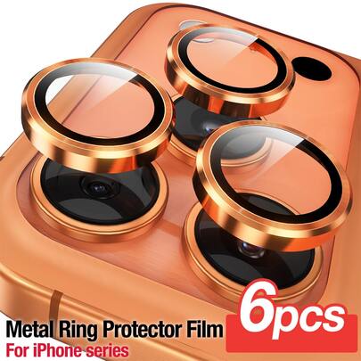 Yezodawee 适用于 17 Pro/17 Pro Max 的 6 片装相机镜头保护膜，金属材质独立相机盖配件，兼容手机壳（星空橙）