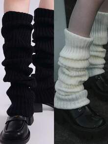 2双装女士纯色竖条纹保暖腿套，适合春、秋、冬三季穿着，也可作为圣诞节、情人节礼物。 - Solid colour Leg Warmers(42cm) - 查看 13