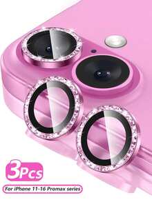 3片装相机镜头保护膜，9H钢化玻璃相机盖屏幕保护膜，高清透明 - 玫紅色 - 查看 10