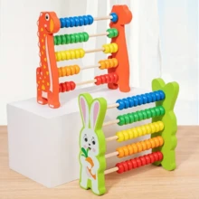 1 pieza Abaco de dinosaurio de dibujos animados y conejo, abaco de madera de 5 cuentas adecuado para el aula, cuentas de colores para matemáticas educativas, herramienta de conteo, regalo educativo de matemáticas preescolares con tabla de multiplicar - Multicolor - Ver 4