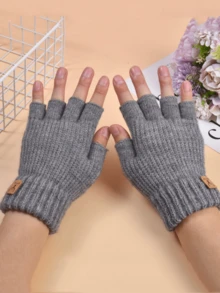 1pair Women's Autumn And Winter Dew Finger Thick Touch Screen Knitted Gloves, Outdoor Cycling Warm And Cold Winter Gloves