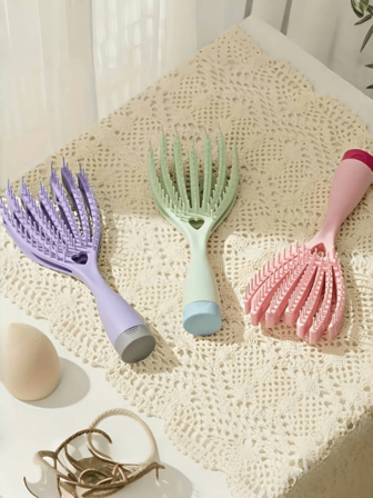 1pc Women's Portable Elastic Hollow Fluffy Hair Brush, Dry & Wet Use, High Crown Massage Restore Damp Hair Shape, PP Material Fluffy Brush, Pocket Brush Suitable For Daily Travel, Birthday Gift