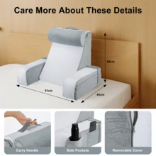 Reading Pillow With Arms, Supportive Backrest Cushion For Relaxing, Watching TV, Gaming, With Handy Pockets & Carry Handle - Grey - View 3