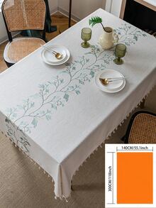1pc Natural Minimalist Style Blue Vine Embroidery Tassel Tablecloth, Rectangular Table Cover For Coffee Table, TV Cabinet, Home Decor For Christmas, Halloween - Multicolor - View 19