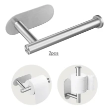 1pc Multi-Purpose Paper Towel Holder, Self-Adhesive Bathroom Wall Mounted Toilet Paper Rack, Stainless Steel Adhesive Toilet Paper Roll Holder, No Drilling Required - Multicolor - View 10