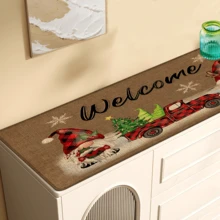 1 pièce Tapis de cuisine en lin imprimé motif elfe, décoration et cadeau de Noël, tapis en polyester rectangle imprimé en 3D pour le salon, la chambre, le couloir, la salle de bain, la buanderie - décoration d'intérieur et d'extérieur