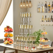 1 Set Acrylic 2-Tier/3-Tier Champagne Tower Display Stand, Thick Transparent Champagne Glass Holder Suitable For Wedding, Party, Celebration