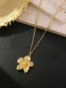 1pc/1pair/1set Gold Beaded Floral Necklace & Earrings Set, Gift For Valentine's Day, Mother's Day, New Year, Floral Element For Wedding Wear - Flower - View 13