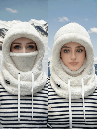 1pc Outdoor Fleece Face Mask - Elastic Drawstring, Warm For Cycling, Skiing, Outdoor Sports, Solid Color Soft Plush Thick Warm Windproof Balaclava, Fall / Winter