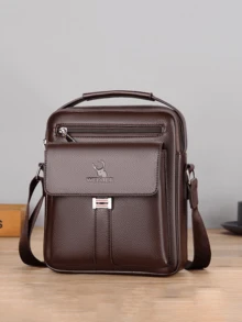 New Fashion Large Capacity Retro Men's Single Shoulder Bag Business Bag PU Leather Messenger Bag Zip