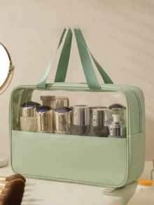 Clear Makeup Bag With Zipper, Portable Makeup Bag, Travel Clear Toiletry Bag, Quart Size Bag Carry On Airport Airline Compliant Bag Travel Toiletry Bag For Women And Men, Translucent Toiletry Bag With Handy Handle, Makeup Cosmetic Organizer Bag Beach Bag Beach Essentials Beach Towel Organizer Beach Accessories Beach Stuff Holiday Bag Holiday Essentials For Summer For Vacation Wash Bag For Travel For Bathroom Large Capacity For Men