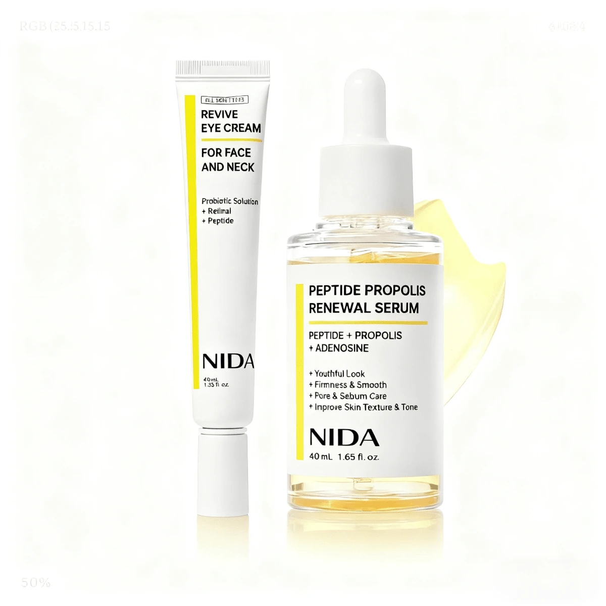 NIDA Peptide Propolis Renewal Serum+Revive Eye Cream For Face And Neck(1.35fl.Oz/40ml)-Wrinkles Fine Lines Aging Skin Daily Radiant Fine Lines, Cell Turnover, Radiant Skin, Moisture Retention - 杏色 - 查看 1