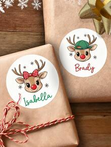 12/24/48 Personalized Christmas Stickers, Reindeer Christmas Name Labels, Happy Holiday Label, Kids Gift Label Stickers, Easy Peel Sticker, Gift Wrap Tags, Christmas Sticker Sheet, Christmas Greeting, Small Dim Sum Packaging Bag Stickers Custom Text, Holiday Decorations, Personalized Holiday Gift Labels Boy Girl, Holiday Envelope Stickers, Cute Christmas Decoration & Party Favors For Kids - Multicolor - View 9