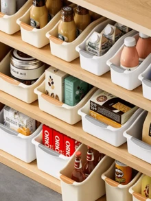 1pc Multifunctional Plastic Storage Box, Kitchen Wall Storage Container, White Modular Under-Sink Organizer For Home Cabinets, Double-Layer Sliding Baskets With Hooks, Rust-Resistant, Suitable For Narrow Bathrooms, Kitchens, And Office Spaces. This Versatile Plastic Storage Box Features A Handle And Optional Wheels, Is Stackable And Durable, Perfect For Storing Spices, Snacks, And Canned Goods In The Kitchen; - Multicolor - View 1