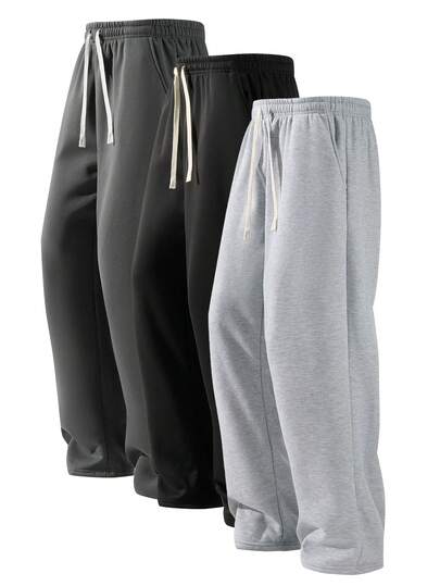 1 Pair Of Men's Loose And Fashionable Sporty Long Pants, Featuring A Casual And Simple Solid Color Wide-Leg Design, With Drawstring At The Waist And Large Pockets, Suitable For Daily Strolls, Work, Travel, Etc "Due To Different Productionbatches, There May Be Some Color Differences."