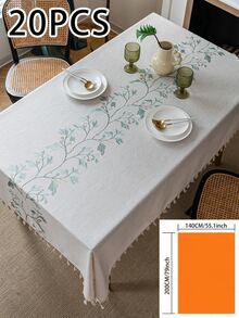 1pc Natural Minimalist Style Blue Vine Embroidery Tassel Tablecloth, Rectangular Table Cover For Coffee Table, TV Cabinet, Home Decor For Christmas, Halloween - Multicolor - View 20