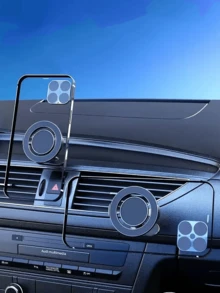 磁性车载手机支架 - 可旋转和可调节角度，稳定的吸盘底座，内置强力钕磁铁，自动连接，信号友好，紧凑稳定的设计，适用于所有智能手机（带或不带外壳），通风口和仪表板安装，单手操作方便