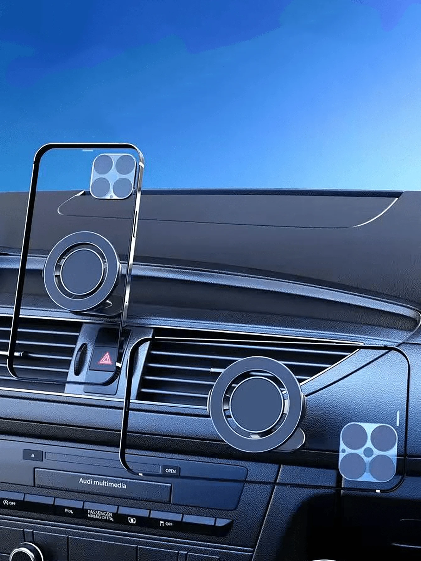 Magnetic Car Phone Holder - Rotatable And Adjustable Angle, Stable Suction Cup Base, Built-In Strong Neodymium Magnets, Auto Attachment, Signal-Friendly, Compact And Stable Design, Suitable For All Smartphones (With Or Without Case), Air Vent And Dashboard Mounting, One-Hand Operation Convenience - Black - View 1