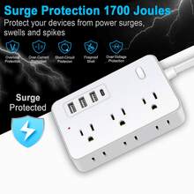 10-In-1 Surge Protector Power Strip With 6AC Outlets,4USB (1 Type-C Ports) | 5FT Compact Multi-Plug Outlet Extender With Flat Plug Design, Space-Saving Extension Cord For Home, Office, And Kitchen | Overload Protection, US Plug, Power Strip Surge Protector - Xem 6